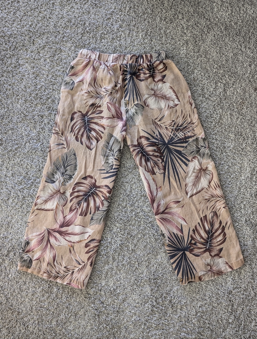 Elie Tahari Blush and Mauve Tropical Print Wide Leg Linen Pants - Picture 4 of 4